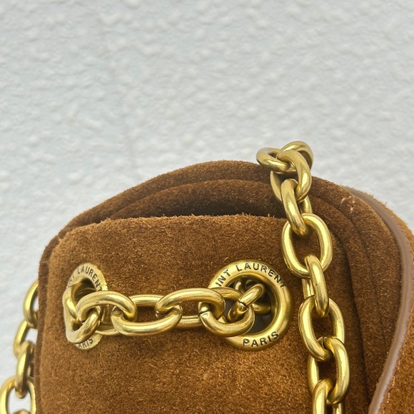 Yves Saint Laurent Tan Suede Shoulder Bag with Gold Chain - Picture 7 of 9